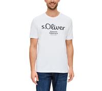 T-Shirt S.OLIVER, Herren, Gr. M, weiß, Single Jersey, Obermaterial: 100% Baumwolle, bedruckt, regular fit hüftlang, Rundhals, abgesteppte Kante, Shirts T-Shirt, mit Logo-Print (92436526-M) weiß