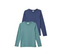 T-Shirt S.OLIVER JUNIOR, Mädchen, Gr. 116, blau, grün, Jersey, Obermaterial: 100% Baumwolle, unifarben, normal hüftbedeckend, Rundhals, Shirts T-Shirt, 2er Pack, Unisex (51666037-116) blau, grün