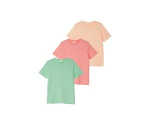 T-Shirt S.OLIVER JUNIOR, Mädchen, Gr. 128, grün, orange, pink, Jersey, Obermaterial: 100% Baumwolle, unifarben, normal hüftbedeckend, Rundhals, Shirts T-Shirt, 3er Pack, unifarben und unisex (30628941