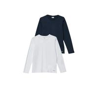 T-Shirt S.OLIVER JUNIOR, Mädchen, Gr. 140, weiß, navy, Jersey, Obermaterial: 100% Baumwolle, unifarben, normal hüftbedeckend, Rundhals, Shirts T-Shirt, 2er Pack, Unisex (66725327-140) weiß, navy