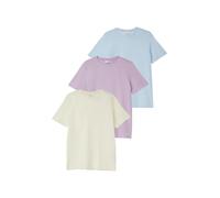 T-Shirt S.OLIVER JUNIOR, Mädchen, Gr. 176, lila, blau, ecru, Jersey, Obermaterial: 100% Baumwolle, unifarben, normal hüftbedeckend, Rundhals, Shirts T-Shirt, 3er Pack, unifarben und unisex (47562542-1
