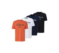 s.Oliver Herren T-Shirt, 4er Pack - Basic, Logoprint, Rundhals, Baumwolle Orange/Weiß/Dunkelblau/Schwarz M