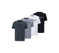 s.Oliver Herren T-Shirt, 4er Pack - Basic, Logoprint, Rundhals, Baumwolle Weiß/Hellgrau/Dunkelgrau/Schwarz S