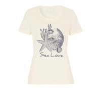 T-Shirt BONPRIX "T-Shirt Sea Love", Damen, Gr. 48/50 (XL), weiß (cremeweiß, dunkelblau bedruckt), Obermaterial: 100% Baumwolle, loose fit, Shirts T-Shirt, lockere Passform, Kurzarm-Design, mit maritim