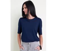 T-Shirt SEIDEL MODEN, Damen, Gr. 34, blau (navy), Jersey, Obermaterial: 96% Viskose, 4% Elasthan, unifarben, Basic, figurumspielend hüftlang, Rundhals, abgesteppte Kante, Shirts T-Shirt, mit Rundhalsa