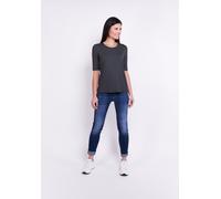 T-Shirt SEIDEL MODEN, Damen, Gr. 36, grau (schiefer), Jersey, Obermaterial: 95% Viskose, 5% Elasthan, unifarben, Basic, figurumspielend hüftlang, Rundhals, abgesteppte Kante, Shirts T-Shirt, mit Rundh