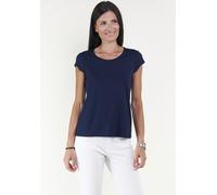 T-Shirt SEIDEL MODEN, Damen, Gr. 42, blau (navy), Jersey, Obermaterial: 95% Viskose, 5% Elasthan, unifarben, figurumspielend hüftlang, Rundhals, abgesteppte Kante, Shirts T-Shirt, mit Kappenärmel, MAD