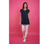 T-Shirt SEIDEL MODEN, Damen, Gr. 44, blau (navy,69), Jersey, Obermaterial: 95% Viskose, 5% Elasthan, unifarben, regular fit Po-bedeckend, U-Boot-Ausschnitt, Shirts T-Shirt, mit überschnittenen Schulte