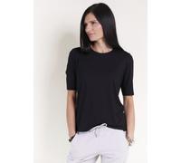 T-Shirt SEIDEL MODEN, Damen, Gr. 48, schwarz, Jersey, Obermaterial: 96% Viskose, 4% Elasthan, unifarben, Basic, figurumspielend hüftlang, Rundhals, abgesteppte Kante, Shirts T-Shirt, mit Rundhalsaussc
