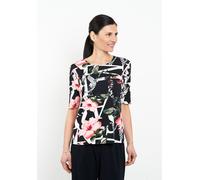 T-Shirt SEIDEL MODEN, Damen, Gr. 50, schwarz, Jersey, Obermaterial: 96% Viskose, 4% Elasthan, geblümt, normal hüftbedeckend, Rundhals, gerader Abschluss, Shirts T-Shirt, Sommershirt mit floralem Muste