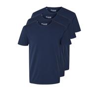 T-Shirt SELECTED "SLHROLAND SS O-NECK TEE 3-PACK NOOS", Herren, Gr. M, blau (navy blazer), Jersey, Obermaterial: 95% Baumwolle, 5% Elasthan, unifarben, Basic, regular fit normal, Rundhals, Shirts T-Sh