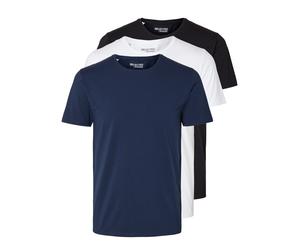T-Shirt SELECTED "SLHROLAND SS O-NECK TEE 3-PACK NOOS", Herren, Gr. M, schwarz, Jersey, Obermaterial: 95% Baumwolle, 5% Elasthan, unifarben, Basic, regular fit normal, Rundhals, Shirts T-Shirt (559860