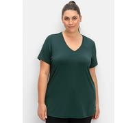 T-Shirt SHEEGO "Funktionsshirt", Damen, Gr. 48/50, grün (tiefgrün), 90% Polyester, 10% Elasthan, unifarben, Rundhals, Shirts T-Shirt (71872523-48) tiefgrün