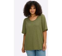 T-Shirt SHEEGO "Halbarmshirt", Damen, Gr. 52/54, grün (oliv), 50% Baumwolle, 50% Viskose, unifarben, Rundhals, Shirts T-Shirt (73659040-52) oliv