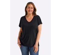 T-Shirt SHEEGO "Halbarmshirt", Damen, Gr. 52/54, schwarz, 70% Modal, 30% Polyester, unifarben, V-Ausschnitt, Shirts T-Shirt (85004417-52) schwarz