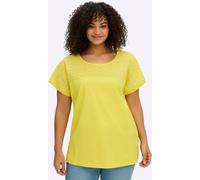T-Shirt SHEEGO "Kurzarm-Shirt", Damen, Gr. 40/42, gelb (limone), 100% Baumwolle, Besatz:100% Baumwolle, unifarben, Rundhals, Shirts T-Shirt (98159826-40) limone