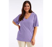 T-Shirt SHEEGO "Kurzarm-Shirt", Damen, Gr. 52/54, lavendel, 95% Viskose, 5% Elasthan, unifarben, V-Ausschnitt, Shirts T-Shirt (81629421-52) lavendel