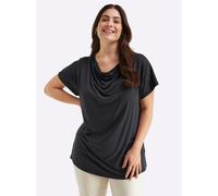 T-Shirt SHEEGO "Kurzarm-Shirt", Damen, Gr. 52/54, schwarz, 95% Viskose, 5% Elasthan, unifarben, Wasserfallausschnitt, Shirts T-Shirt (67788767-52) schwarz
