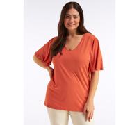 T-Shirt SHEEGO "Kurzarm-Shirt", Damen, Gr. 52/54, terra, 95% Viskose, 5% Elasthan, unifarben, V-Ausschnitt, Shirts T-Shirt (45823950-52) terra