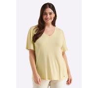 T-Shirt SHEEGO "Kurzarm-Shirt", Damen, Gr. 52/54, vanille, 95% Viskose, 5% Elasthan, unifarben, V-Ausschnitt, Shirts T-Shirt (49599017-52) vanille