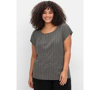 T-Shirt SHEEGO "Kurzarmshirt", Damen, Gr. 52/54, schwarz (schwarz, gemustert), 95% Viskose, 5% Elasthan, bedruckt, gemustert, Rundhals, Shirts T-Shirt (47233413-52) schwarz, gemustert