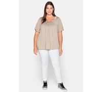 T-Shirt SHEEGO "T-Shirt", Damen, Gr. 44/46, beige, 95% Viskose, 5% Elasthan, unifarben, Rundhals, Shirts T-Shirt (40083865-44) beige
