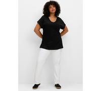 T-Shirt SHEEGO "T-Shirt", Damen, Gr. 44, schwarz, 50% Baumwolle, 50% Viskose, unifarben, V-Ausschnitt, Shirts (51931359-44) schwarz