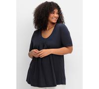 T-Shirt SHEEGO "T-Shirt", Damen, Gr. 48/50, blau (tiefblau), 50% Baumwolle, 50% Modal, unifarben, Rundhals, Shirts T-Shirt (61919227-48) tiefblau