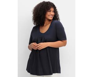 T-Shirt SHEEGO "T-Shirt", Damen, Gr. 48/50, blau (tiefblau), 50% Baumwolle, 50% Modal, unifarben, Rundhals, Shirts T-Shirt (61919227-48) tiefblau