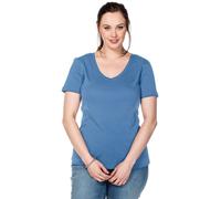 Sheego T-Shirt mit V-Ausschnitt, Rippqualität 48/50 mittelblau