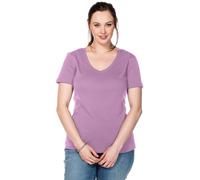 T-Shirt SHEEGO "T-Shirt", Damen, Gr. 48/50, orchidee, 100% Baumwolle, unifarben, V-Ausschnitt, Shirts T-Shirt (82993239-48) orchidee