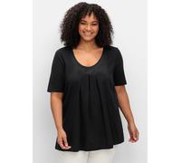 Shirt in A-Linie, mit Kellerfalten am Ausschnitt, schwarz, Gr.48/50