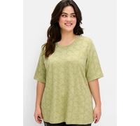 T-Shirt SHEEGO "T-Shirt", Damen, Gr. 48, schilf, 95% Viskose, 5% Elasthan, bedruckt, gemustert, Rundhals, Shirts T-Shirt (76812628-48) schilf