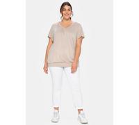 T-Shirt SHEEGO "T-Shirt", Damen, Gr. 52/54, beige, 100% Viskose, unifarben, Rundhals, Shirts T-Shirt (94143002-52) beige