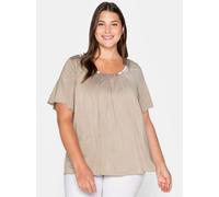 T-Shirt SHEEGO "T-Shirt", Damen, Gr. 52/54, beige, 95% Viskose, 5% Elasthan, unifarben, Rundhals, Shirts T-Shirt (40083865-52) beige