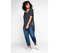 T-Shirt SHEEGO "T-Shirt", Damen, Gr. 52/54, blau (marine), 60% Baumwolle, 40% Polyester, bedruckt, gemustert, mehrfarbig, Rundhals, Shirts T-Shirt (31761913-52) marine