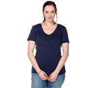 T-Shirt SHEEGO "T-Shirt", Damen, Gr. 56/58, blau (marine), 100% Baumwolle, unifarben, V-Ausschnitt, Shirts T-Shirt (83907462-56) marine