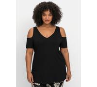 T-Shirt SHEEGO "T-Shirt", Damen, Gr. 56/58, schwarz, 95% Viskose, 5% Elasthan, unifarben, V-Ausschnitt, Shirts T-Shirt (54453033-56) schwarz