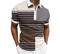 T-Shirt Shirt Top Herren Frühjahr und Sommer Mode Revers Reißverschluss Kurzarm Bedruckt (XL,4Khaki)