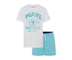 T-Shirt & Shorts CHAMPION "Kids' Beach Set", Mädchen, Gr. S (128/134), wht, mlkb, nava, Obermaterial: 100% Baumwolle. Innenseite: 100% Polyester. Innenslip: 100% Polyester. Obermaterial Hose: 100% Pol
