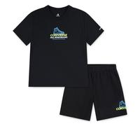 T-Shirt & Shorts CONVERSE "CNVB DCTP GLOBE FRONTBACK HIT", Jungen, Gr. 5, schwarz, Obermaterial: 60% Baumwolle, 40% Polyester, KOB Set-Artikel, 2-teiliges Set, aus Baumwolle und Polyester, für Kinder