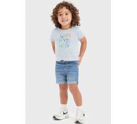 T-Shirt & Shorts LEVI'S KIDS "CRITTER STACKED LOGO TEE", Mädchen, Gr. 9M74, bunt (niagra mist), Obermaterial: 60% Baumwolle, 40% Polyester. Unterteil: 79% Baumwolle, 20% Polyester, 1% Elasthan, KOB Se