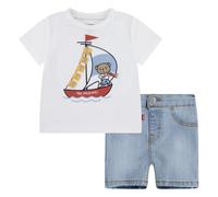 T-Shirt & Shorts LEVI'S KIDS "LVB LEVI 3D SAILING DENIM SET", Mädchen, Gr. 9M74, weiß (hellweiß), Obermaterial: 60% Baumwolle, 40% Polyester. Obermaterial Hose: 54% Baumwolle, 27% Polyester, 17% Visko