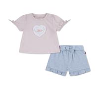 T-Shirt & Shorts LEVI'S KIDS "LVG BOW SLV TEE & BELTED SHORT SET", Mädchen, Gr. 9M74, rosa (crystal pink), Jersey, Obermaterial: 60% Baumwolle, 40% Polyester, unifarben, KOB Set-Artikel, mit Herzappli