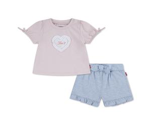T-Shirt & Shorts LEVI'S KIDS "LVG BOW SLV TEE & BELTED SHORT SET", Mädchen, Gr. 9M74, rosa (crystal pink), Jersey, Obermaterial: 60% Baumwolle, 40% Polyester, unifarben, KOB Set-Artikel, mit Herzappli
