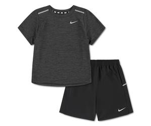 T-Shirt & Shorts NIKE SPORTSWEAR "NKB K NK DF MILER SS TOP SHORT", Jungen, Gr. 110 (5), schwarz, Obermaterial: 100% Polyester, KOB Set-Artikel, für vielseitige Aktivitäten, leichtes Material, pflegele