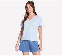T-Shirt SKECHERS "T-Shirt 1/2 Arm", Damen, Gr. XS (34), rain blau, Obermaterial: 94% Baumwolle, 6% Elasthan, Shirts T-Shirt, für Erwachsene, sportlicher Stil, für Fitness und Sportmode (54640747-XS) r