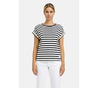 T-Shirt SMITH & SOUL, Damen, Gr. L, schwarz-weiß (marine), Single Jersey, Obermaterial: 46% Baumwolle, 46% Lyocell, 8% Elasthan, gestreift, normal, Rundhals, Umschlagsaum, Shirts T-Shirt, im gestreift
