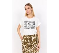 T-Shirt SOYACONCEPT "SC-RINA FP 7", Damen, Gr. XL, weiß (sanftes weiß), Single Jersey, Obermaterial: 95% Baumwolle, 5% Elasthan, bedruckt, unifarben, figurumspielend hüftlang, Rundhals, angeschnitten