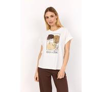 T-Shirt SOYACONCEPT "SC-RINA FP 8", Damen, Gr. M, weiß (sanftes weiß), Single Jersey, Obermaterial: 95% Baumwolle, 5% Elasthan, bedruckt, unifarben, figurumspielend hüftlang, Rundhals, angeschnitten U